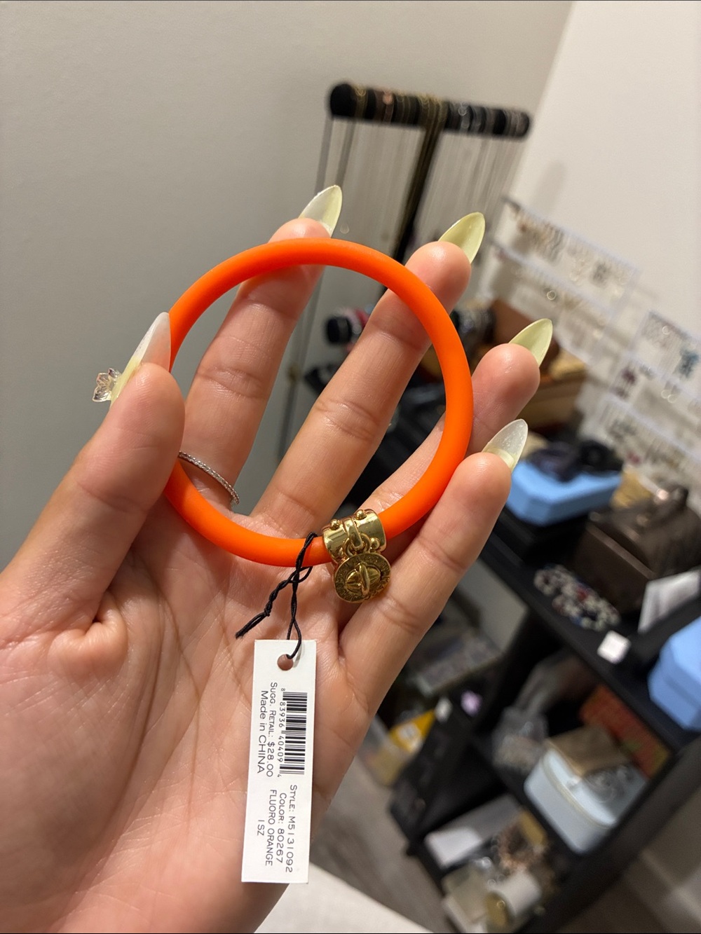 Marc by Marc Jacobs Bright Orange Silicone Bangle with Gold-Tone Charms